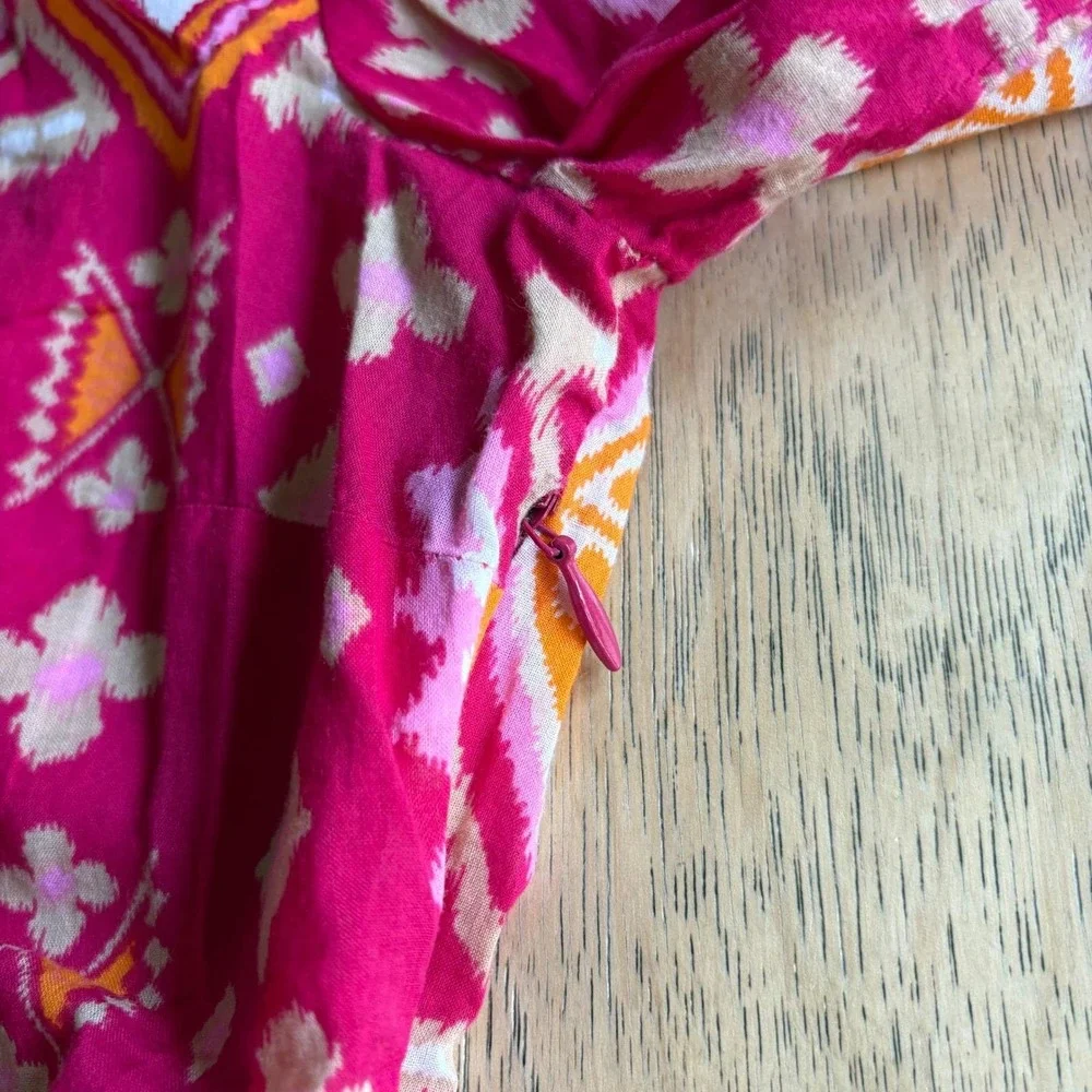 $349‎ TORY BURCH 0/XS Pink Ikat Geometric Cotton Tunic Dress Long Sleeve Resort
